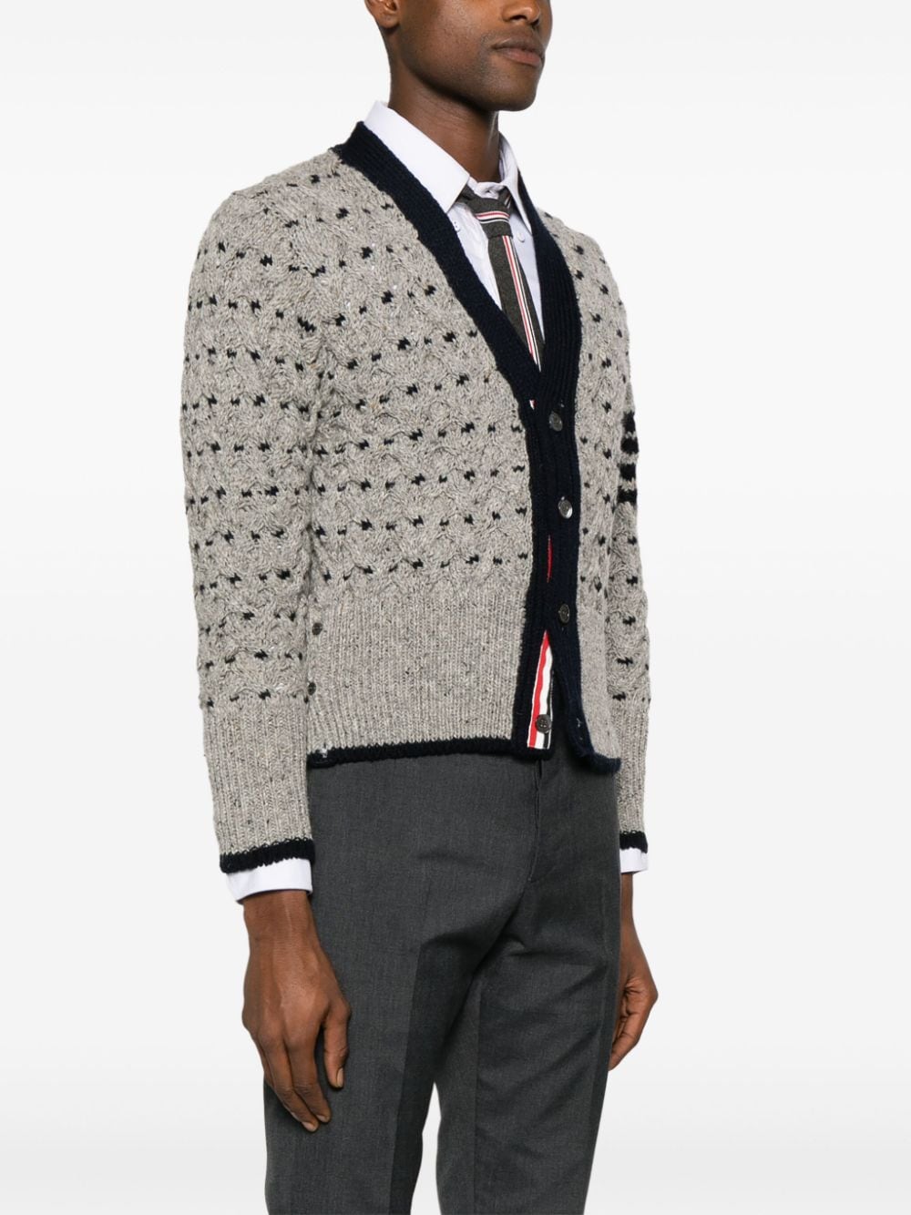 Shop Thom Browne 4-bar Stripes Cable-knit Cardigan In Grey