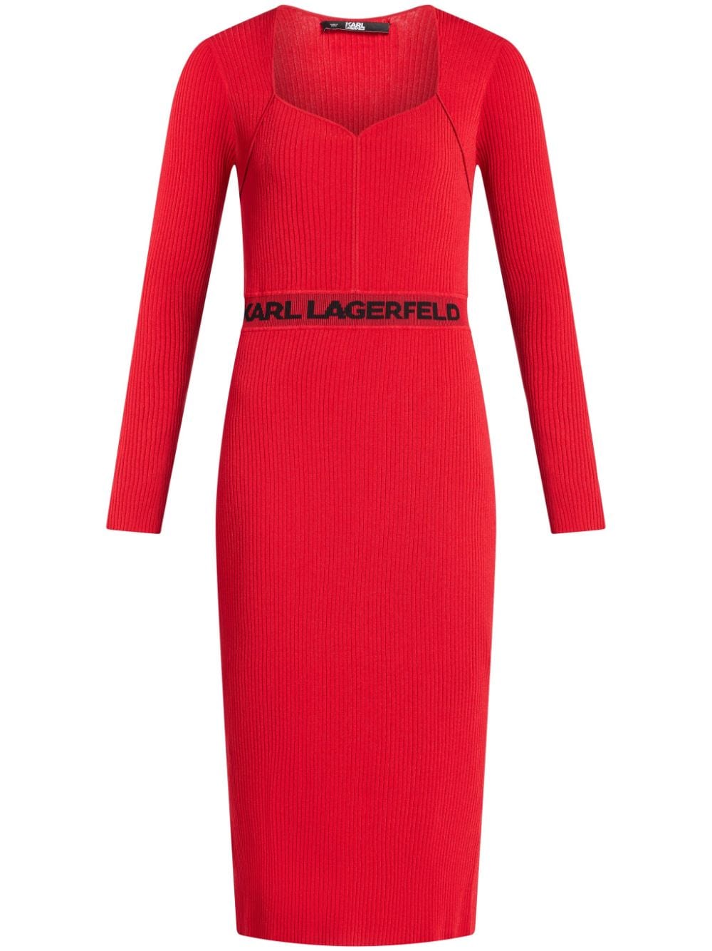 Karl Lagerfeld Ribbed Logo-waistband Midi Dress In Red