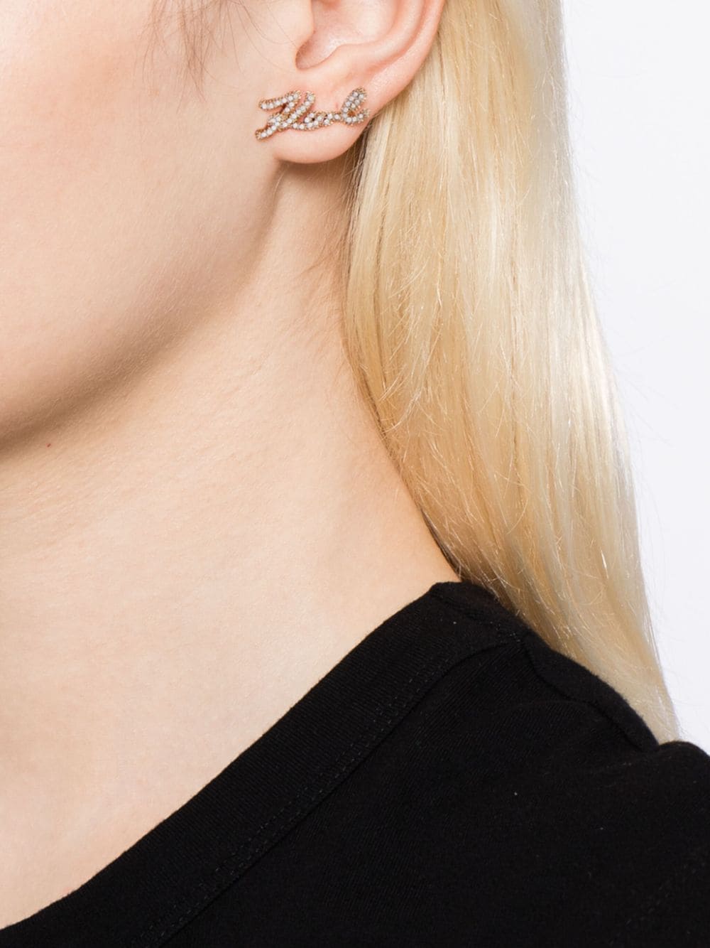 Shop Karl Lagerfeld K/signature Pavé Stud Earrings In Gold