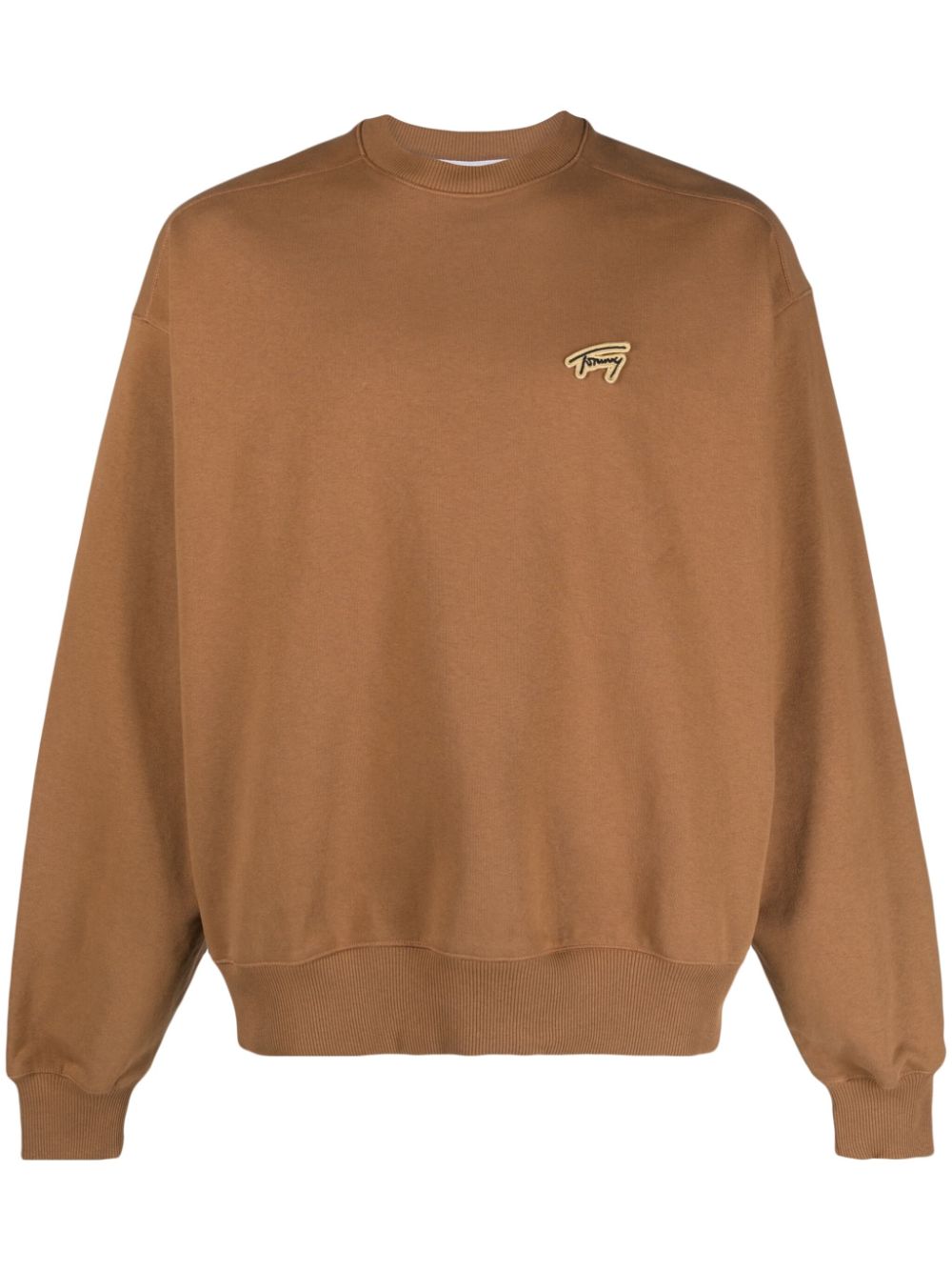 Tommy Jeans Logo-patch Crew-neck Sweatshirt In Brown