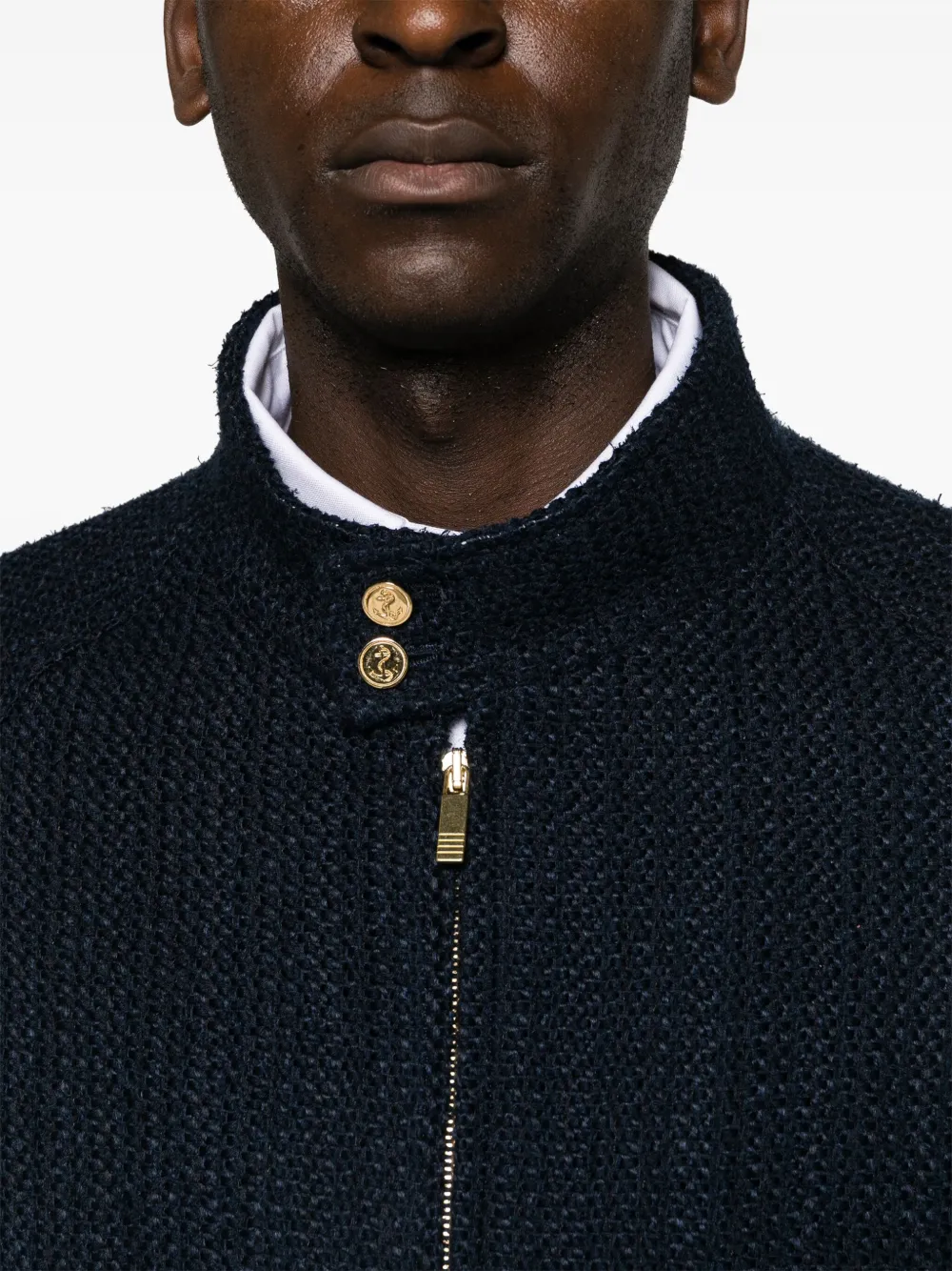 Thom Browne Tweed bomberjack met RWB-streep Blauw