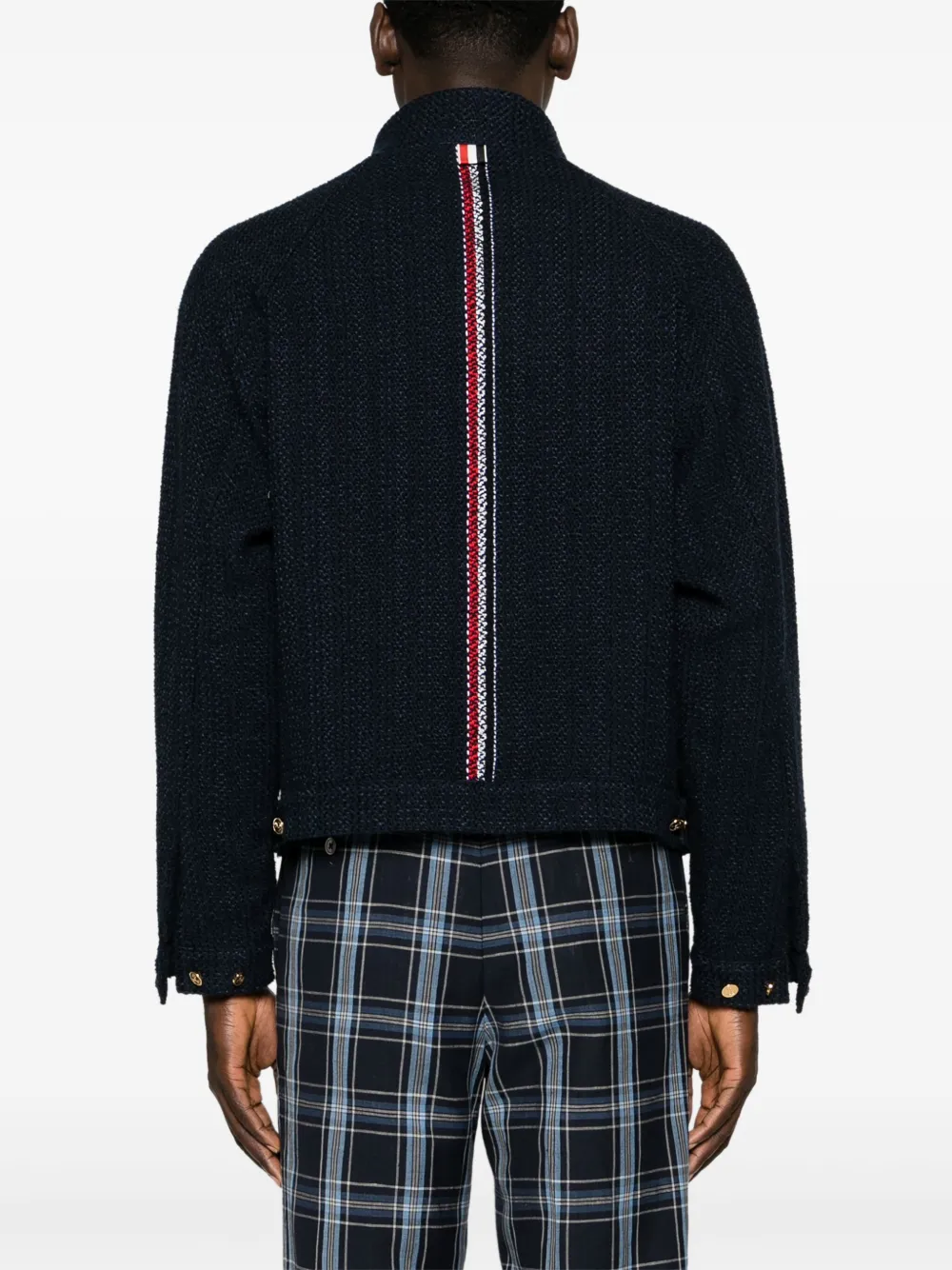 Thom Browne Tweed bomberjack met RWB-streep Blauw