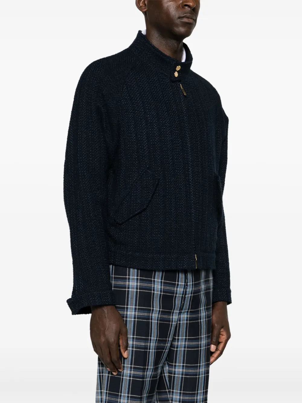 Thom Browne Tweed bomberjack met RWB-streep Blauw