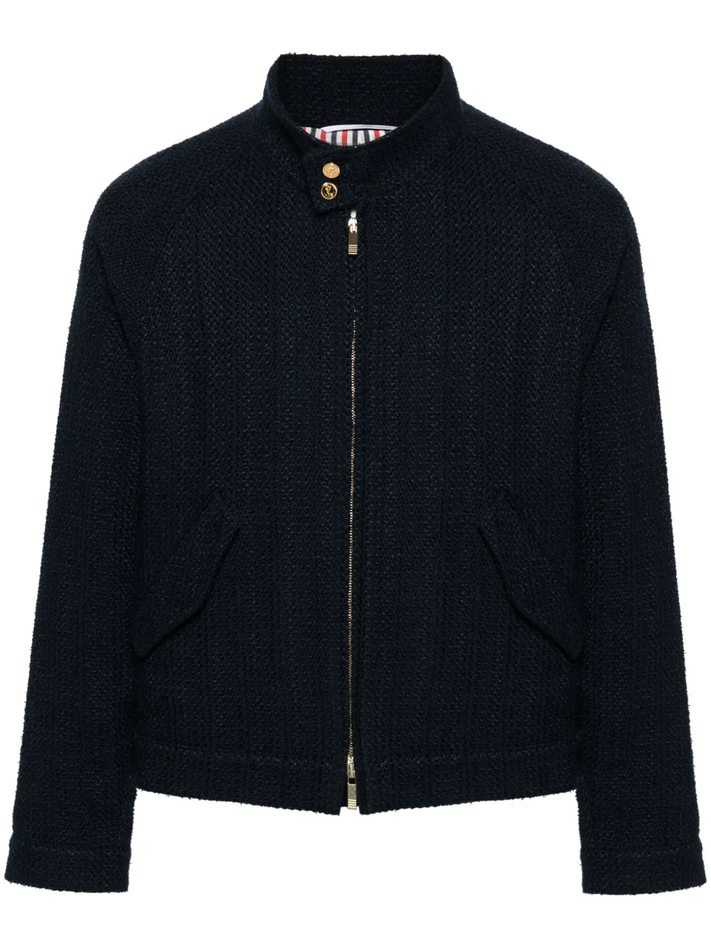 Thom Browne Rwb-striped Tweed Bomber Jacket In Blue