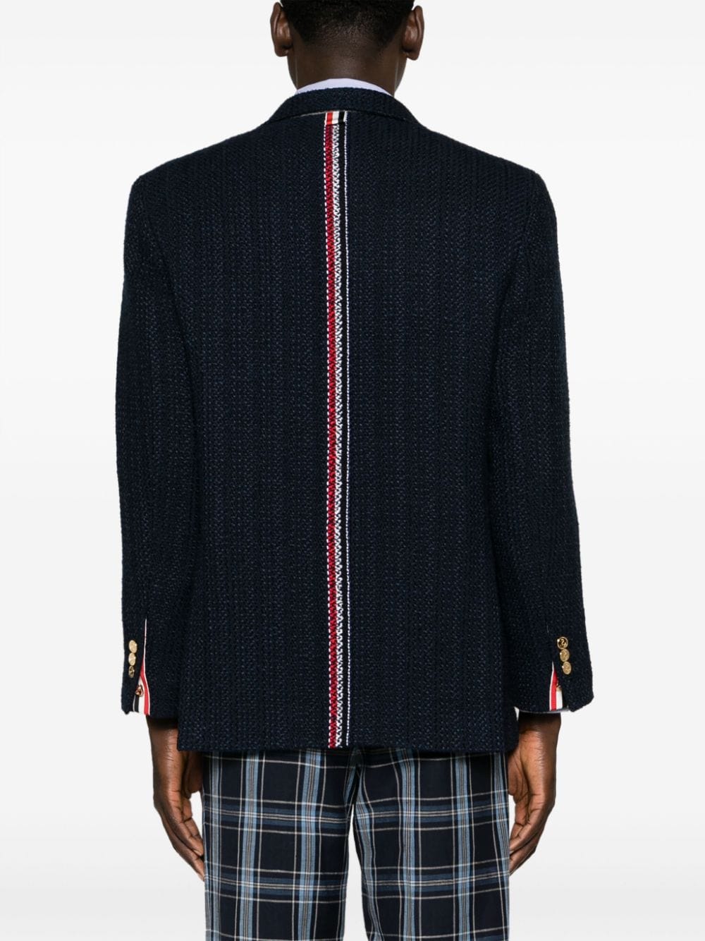 Shop Thom Browne Tweed Single-breasted Blazer In Blue