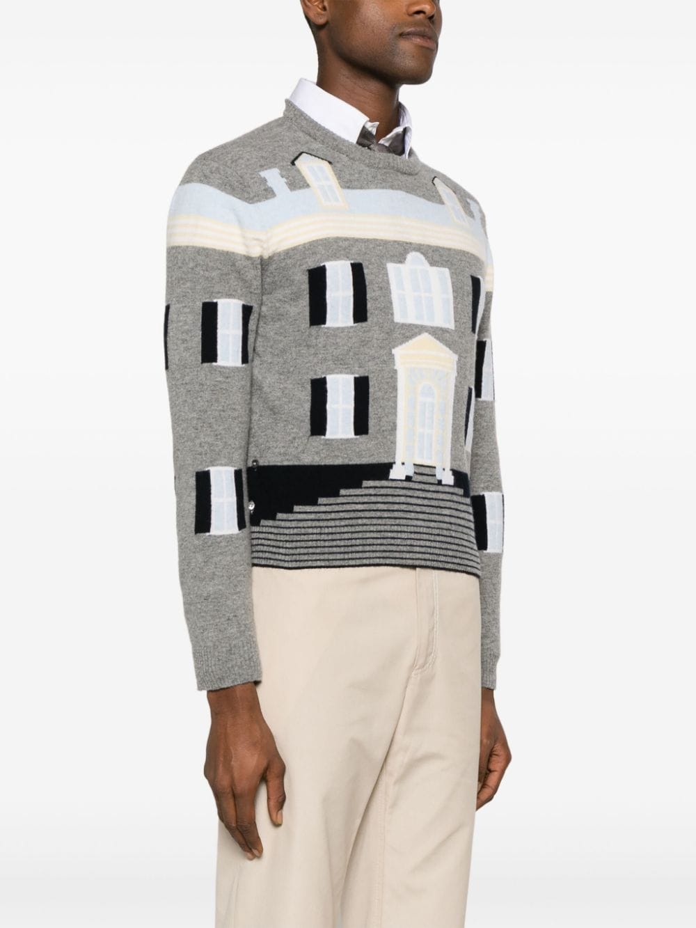 Shop Thom Browne House Intarsia-knit Wool Jumper In 灰色