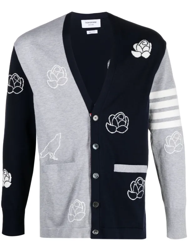 Thom Browne 4-Bar Intarsia Cardigan Blue FARFETCH TH
