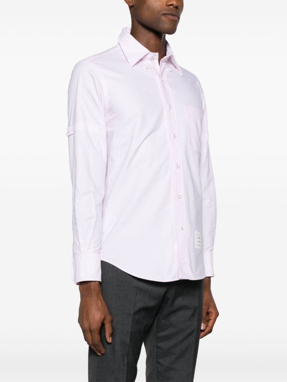 Shop Thom Browne Logo-patch Cotton Shirt In Pink