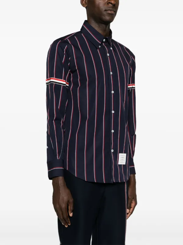 【関税込み】thom browne STRIPED SHIRT Thom Browne - Button-Down Collar Striped Grosgrain-Trimmed