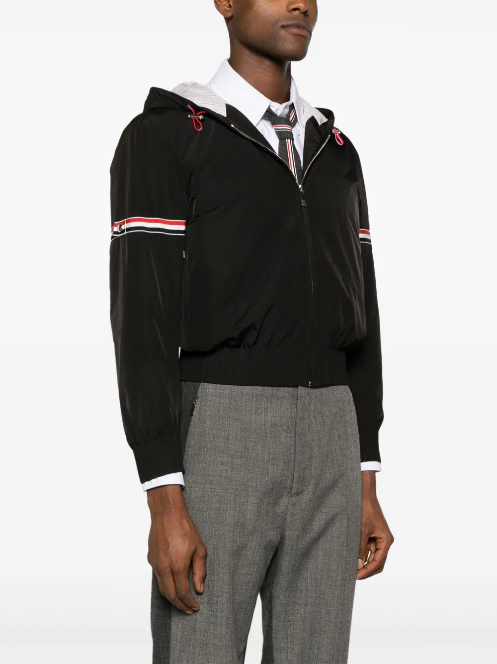 Thom Browne Jack met capuchon en RWB-streep Zwart