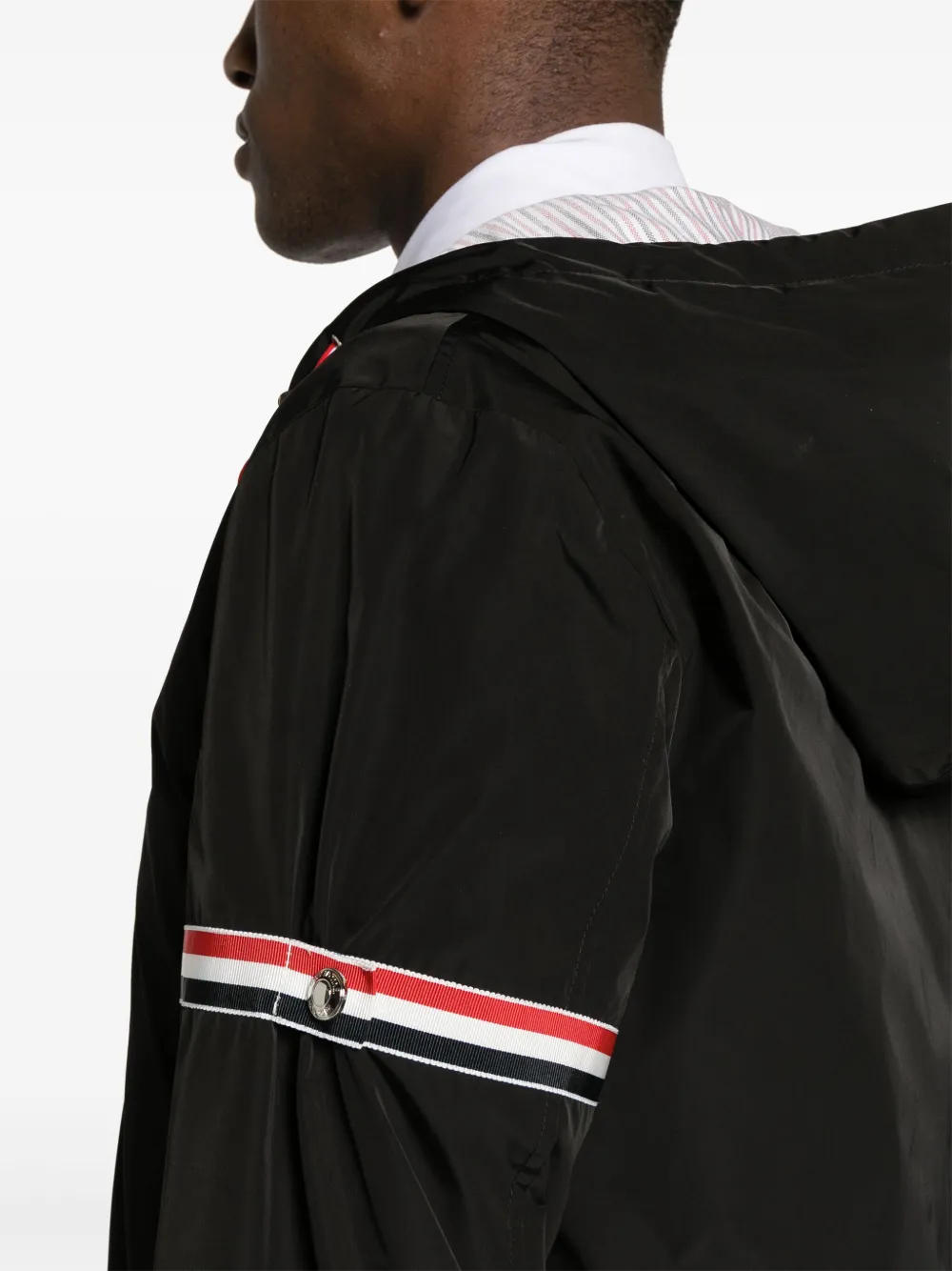 Thom Browne Jack met capuchon en RWB-streep Zwart