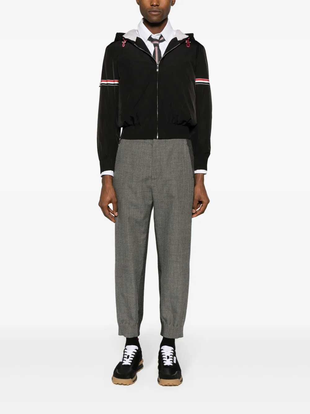 Thom Browne Jack met capuchon en RWB-streep - Zwart