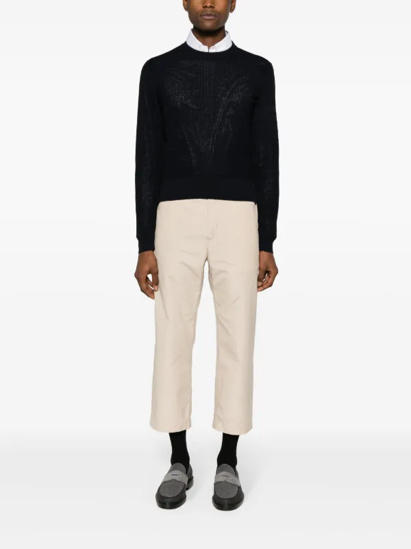 Thom Browne 4BAR ストライプ ワッフルニット セーター | ブルー