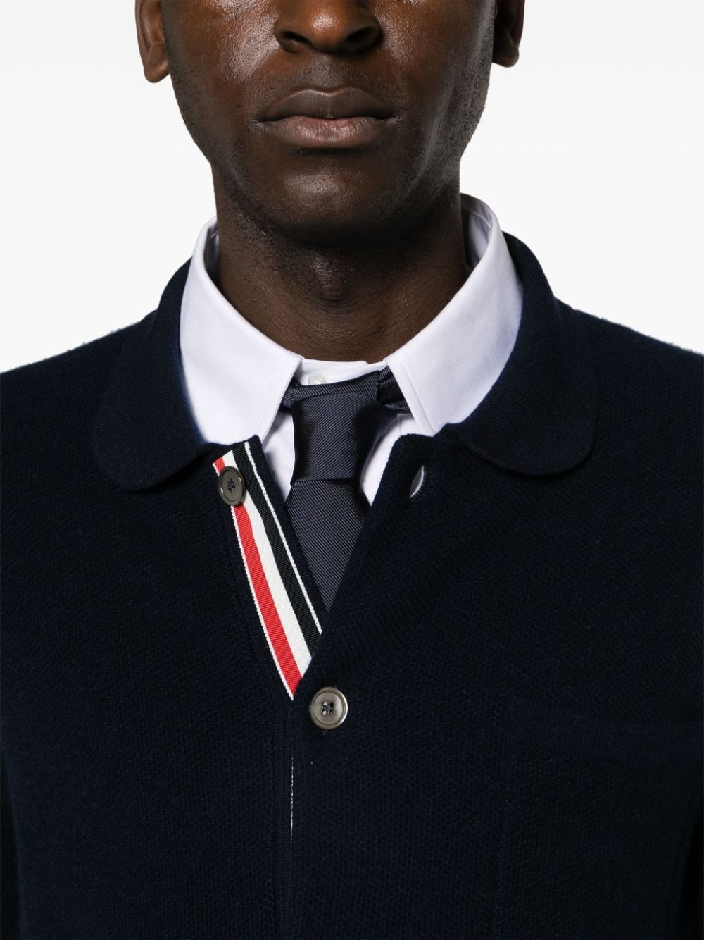 Shop Thom Browne Rwb-stripe Virgin Wool Cardigan In Blue