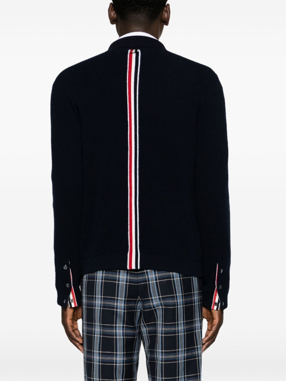 Shop Thom Browne Rwb-stripe Virgin Wool Cardigan In Blue