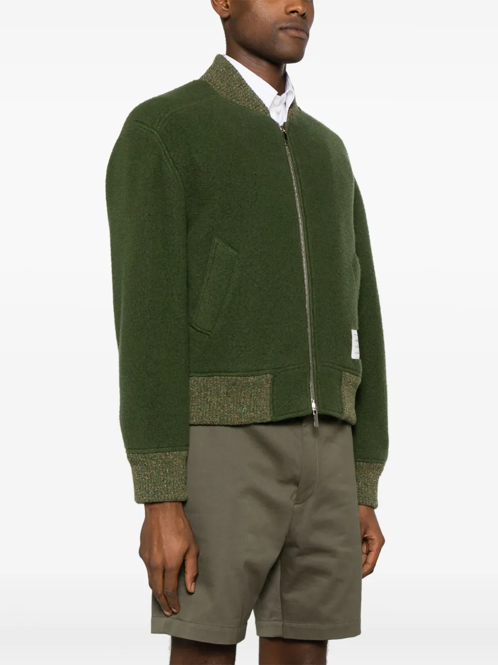 Shop Thom Browne Speckled-trim Wool Bomber Jacket In Green
