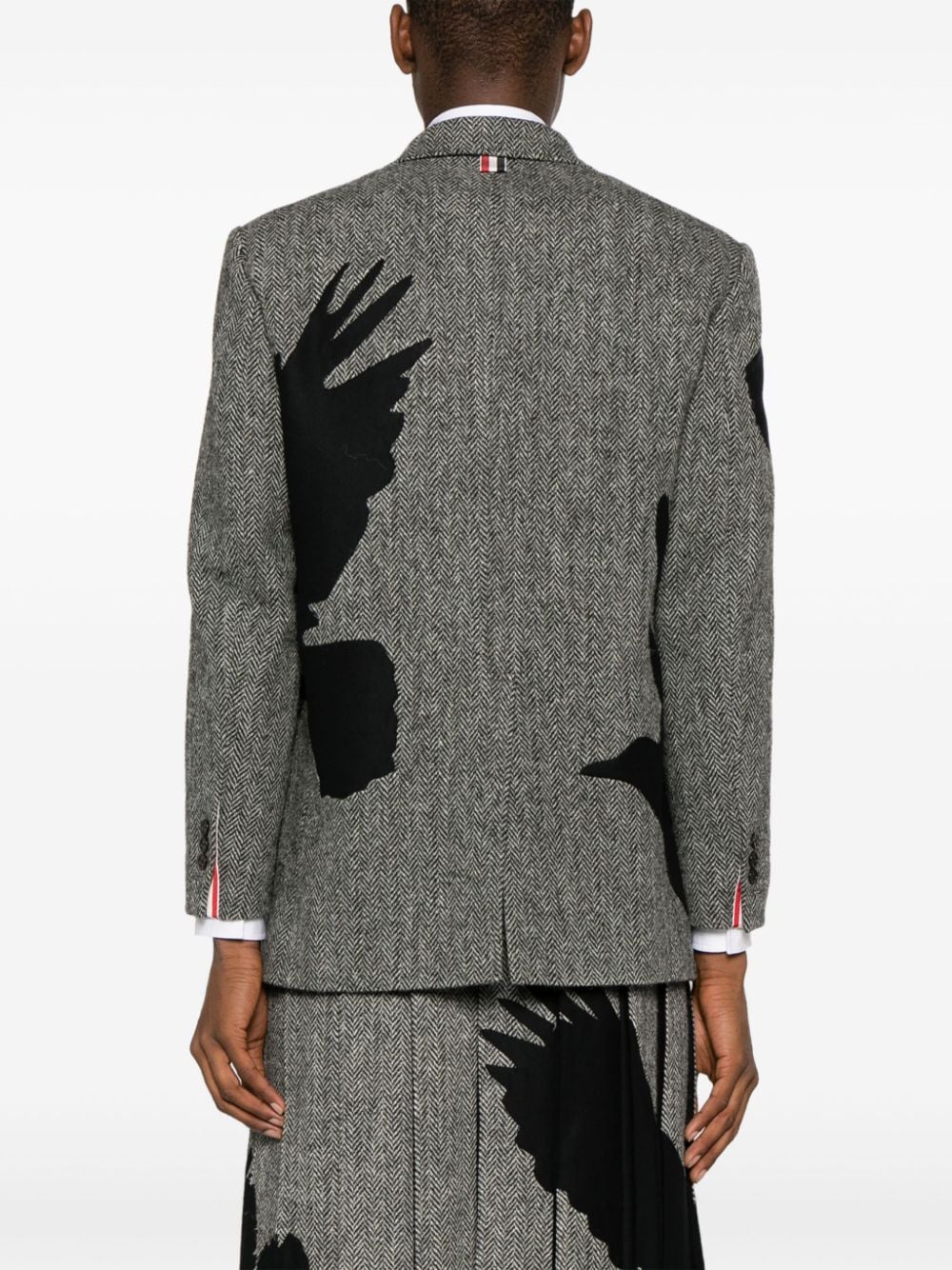 Shop Thom Browne Harris-tweed Raven-embroidered Blazer In Black