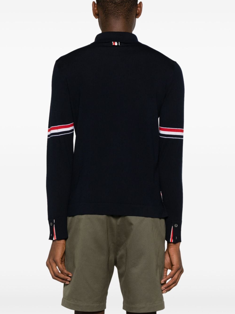 Shop Thom Browne Rwb Stripe Wool Cardigan In 蓝色