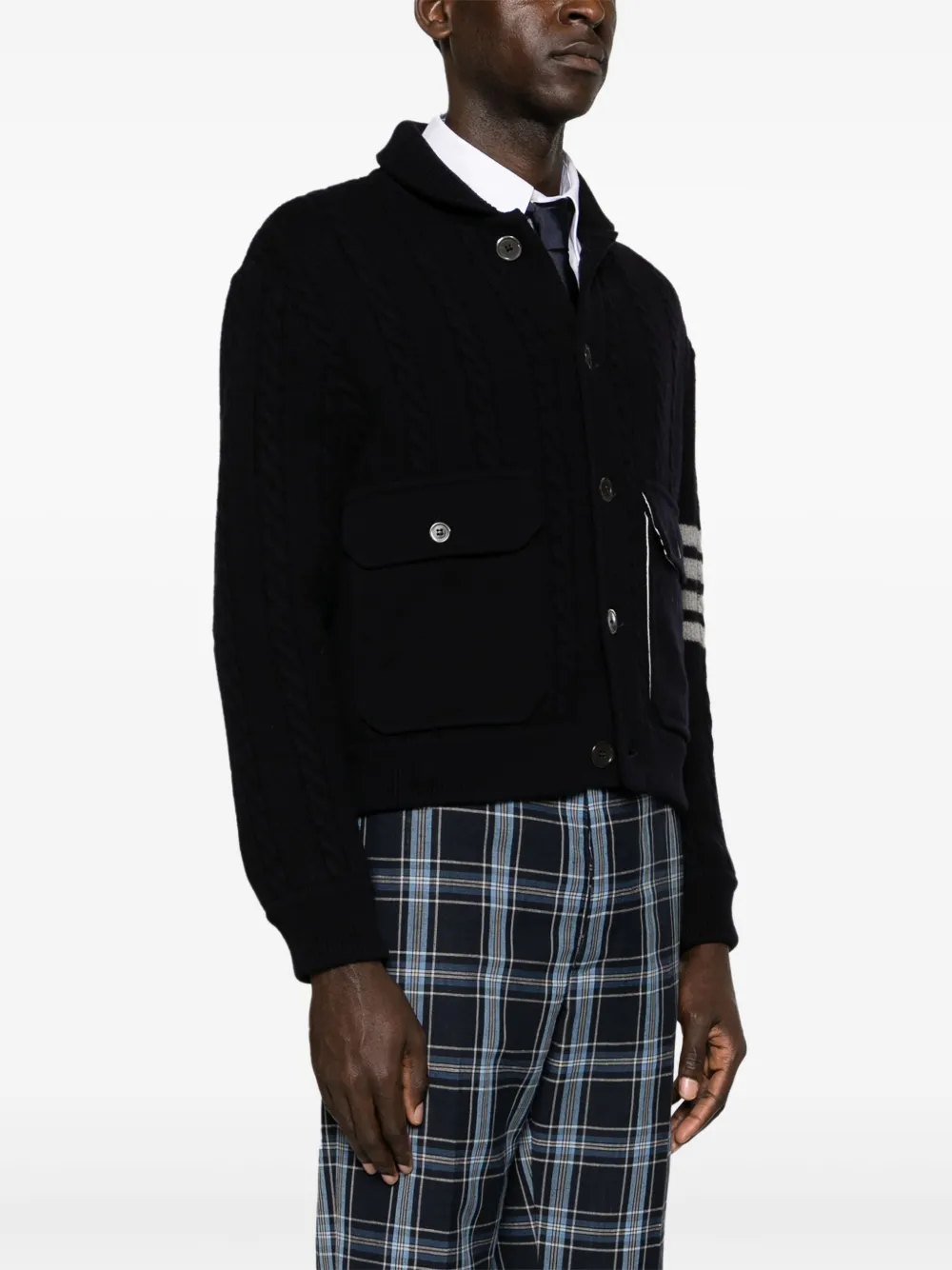 Thom Browne Gestreept kabelgebreid jack Blauw