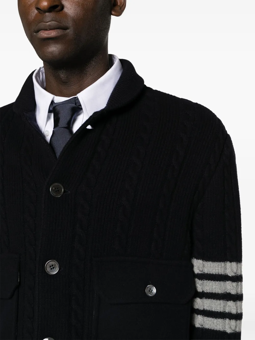Thom Browne Gestreept kabelgebreid jack Blauw