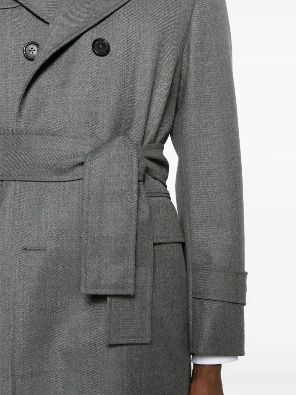 Thom Browne Wool double-breasted Trench Coat | Grey | FARFETCH