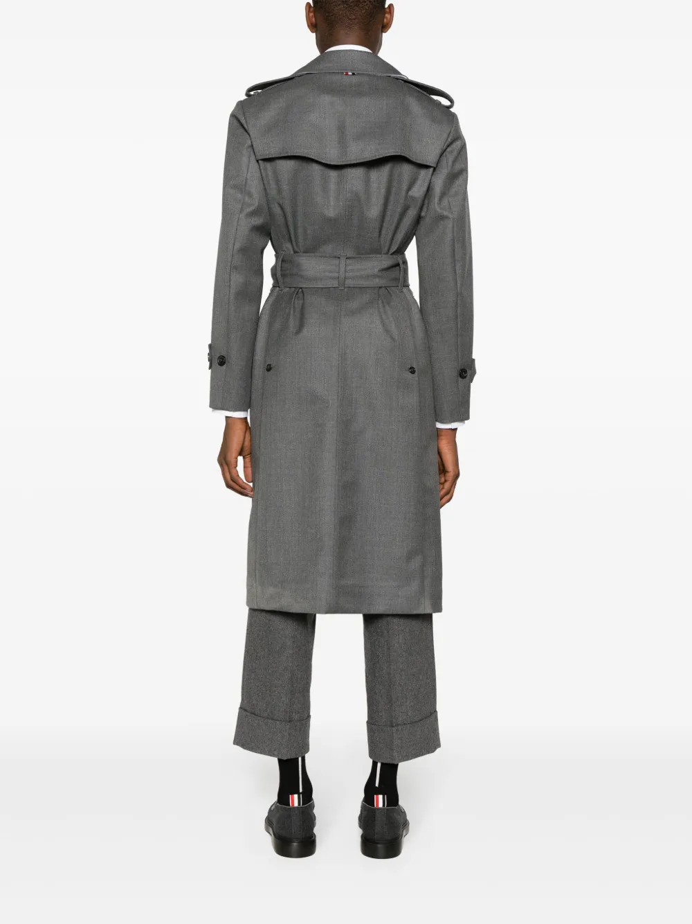 Thom Browne Wollen trenchcoat met dubbele rij knopen Grijs