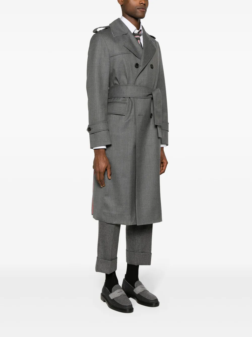 Thom Browne Wool Double Breasted Trench Coat Grey Farfetch