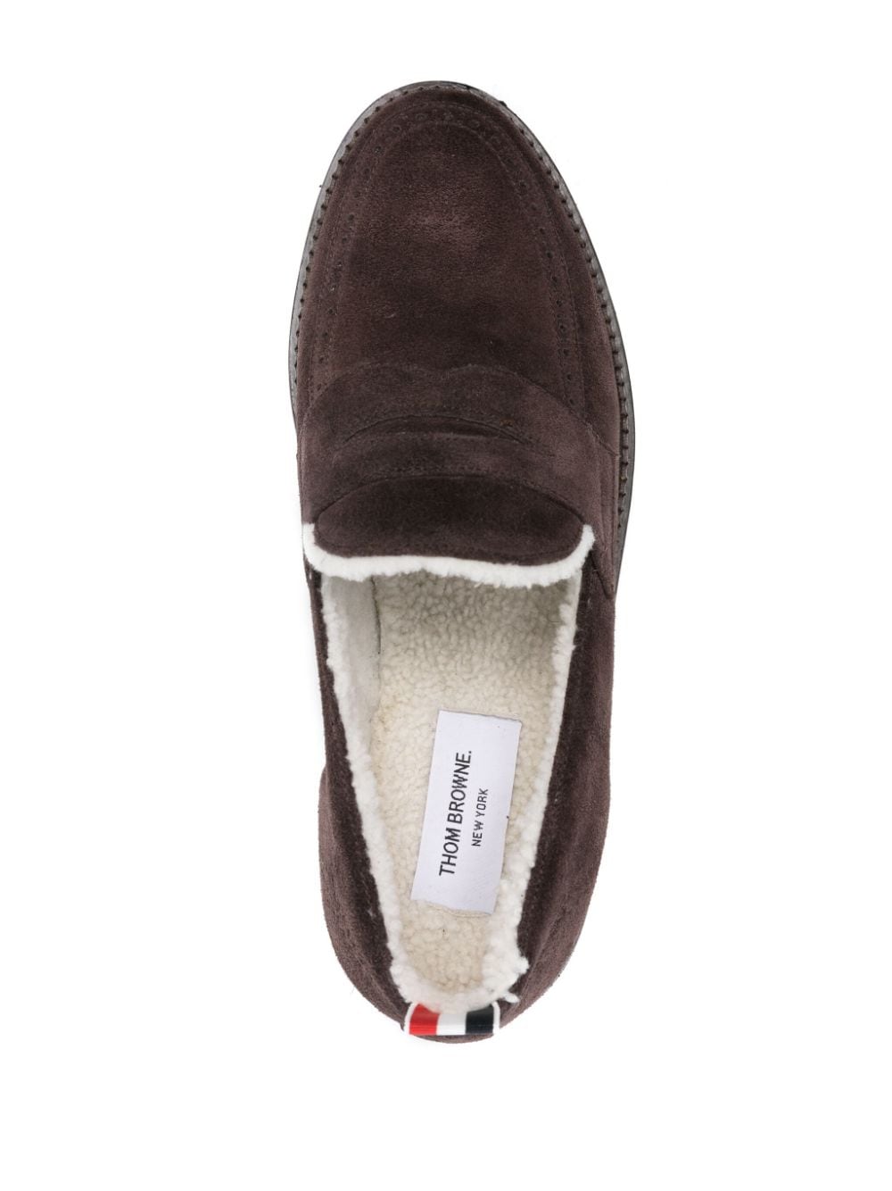 Shop Thom Browne Shearling-lining Suede Penny Loafer In Brown