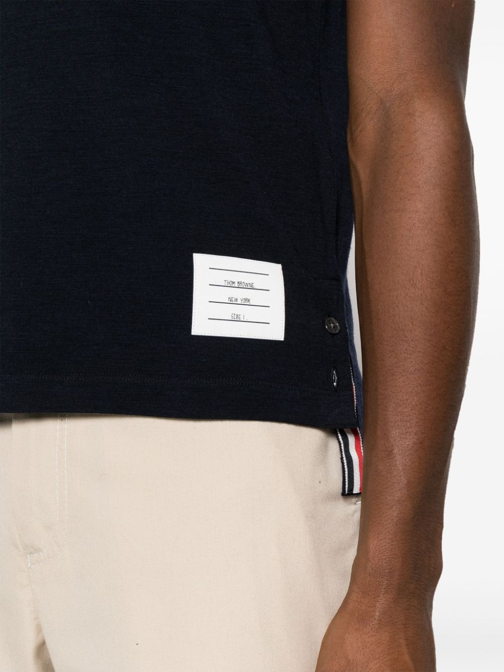 Shop Thom Browne Contrasting-trim Cotton T-shirt In Blue