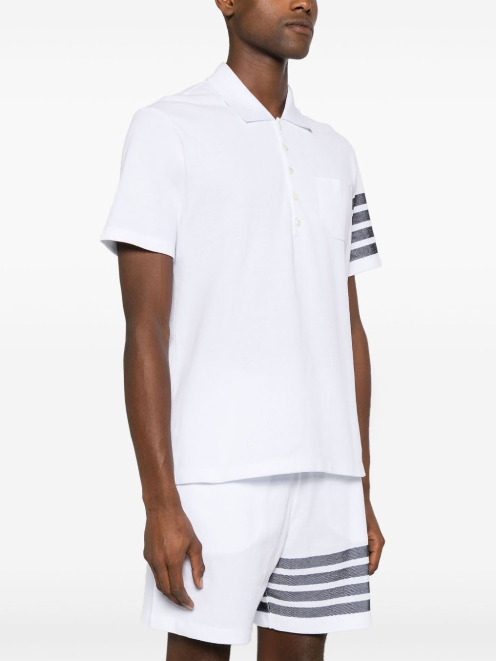 Shop Thom Browne 4-bar Cotton Polo Shirt In White