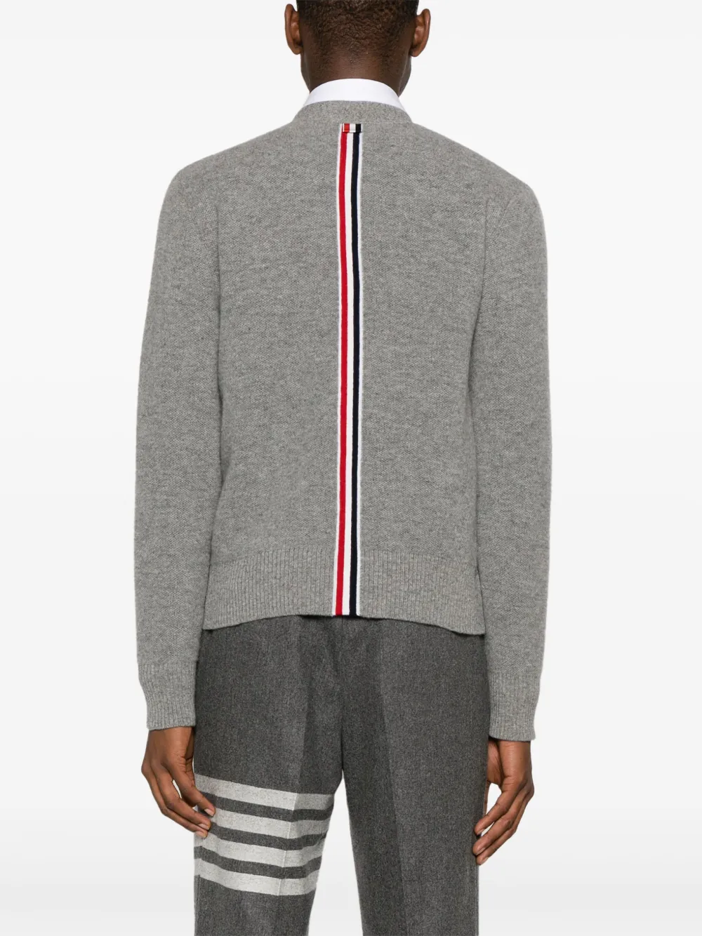 Thom Browne Rwb-stripe Wool Cardigan In Grey