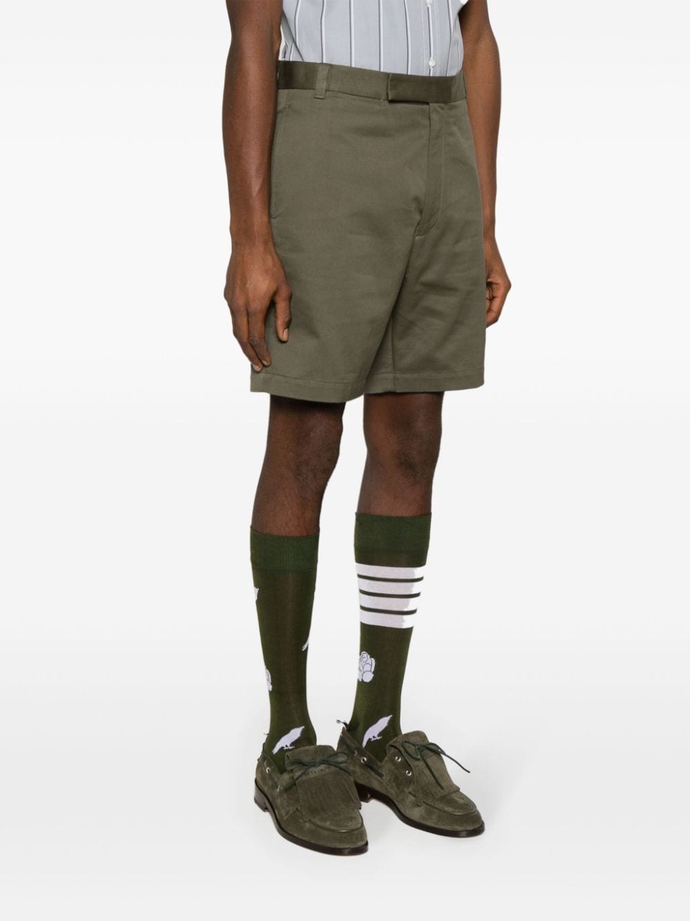 Shop Thom Browne Straight-leg Cotton Twill Shorts In Green