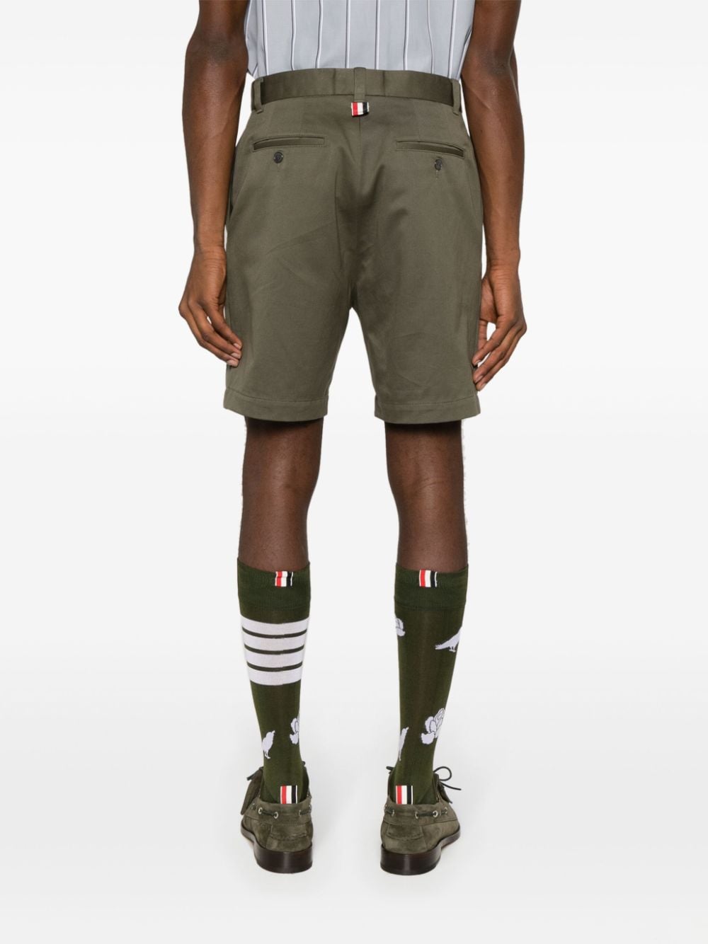 Shop Thom Browne Straight-leg Cotton Twill Shorts In Green