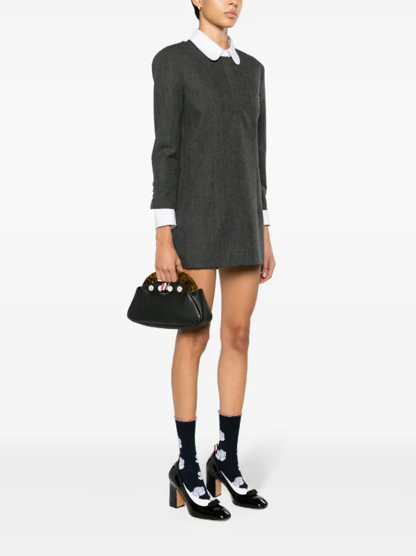 【THOM BROWNE】SHOULDER BAG THOM BROWNE Striped felt and pebbled-leather shoulder bag