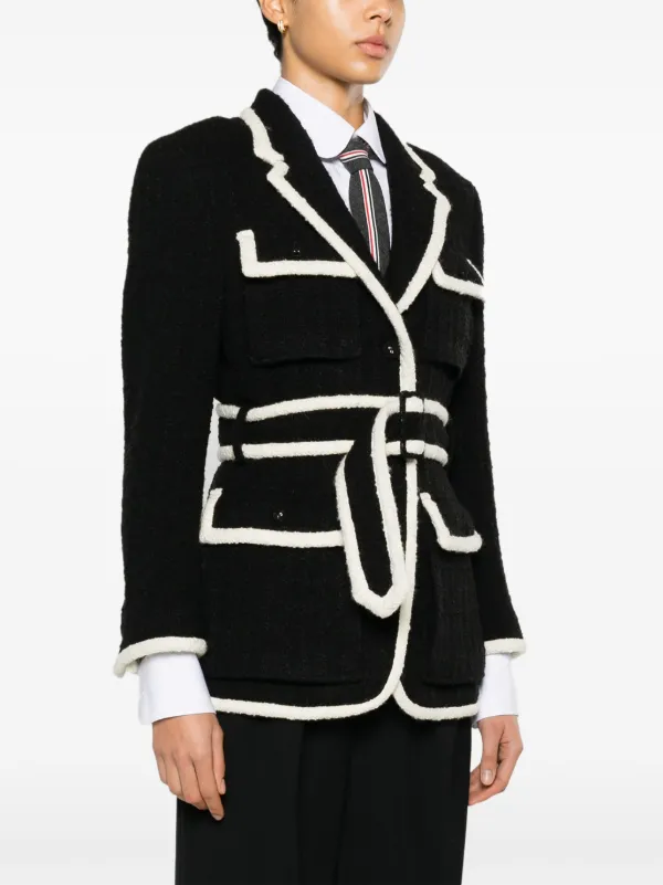 Thom Browne Belted Tweed Jacket Black FARFETCH CA