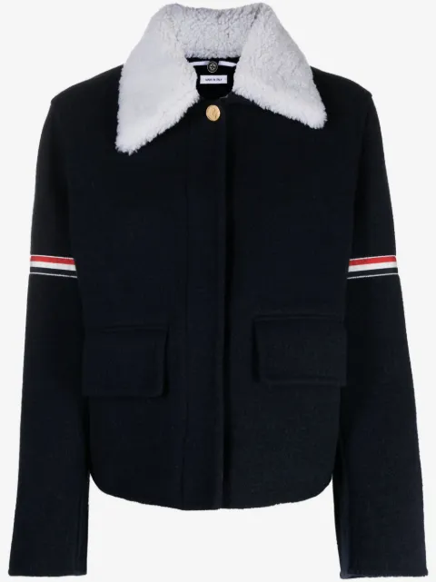 Thom Browne куртка с меховым воротником и полосками RWB