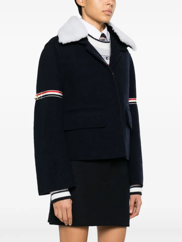THOM BROWNE☆シアリングレザー マスタングジャケット ネイビー THOM BROWNE☆シアリングレザー マスタングジャケット ネイビー