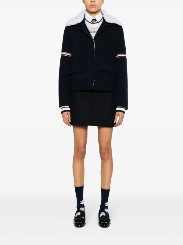 THOM BROWNE☆シアリングレザー マスタングジャケット ネイビー THOM BROWNE☆シアリングレザー マスタングジャケット ネイビー