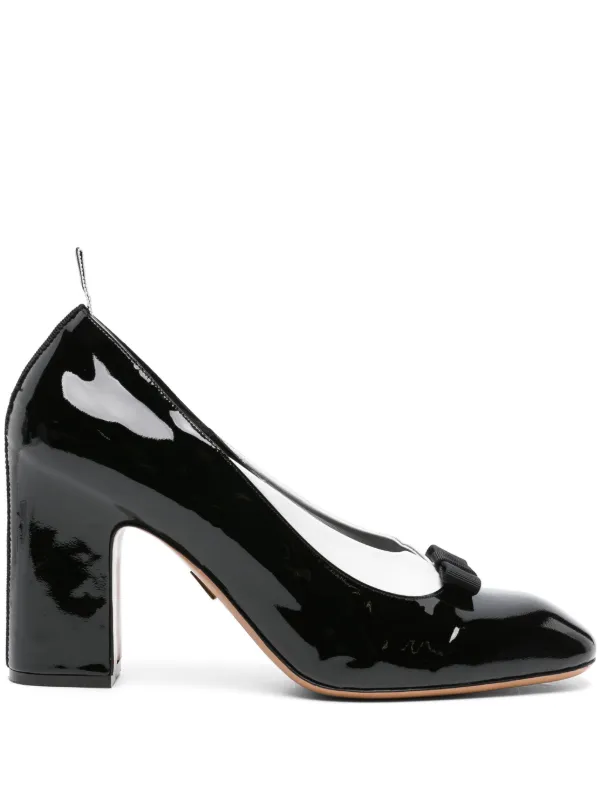 Thom Browne Patent Vitellino Bow and Collar Court Shoes 90mm in Black