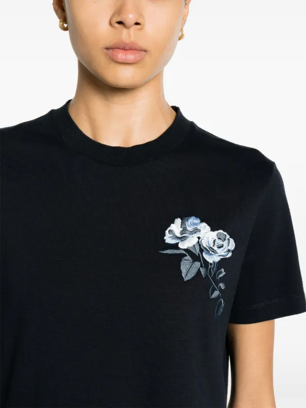 Thom Browne rose embroidered Cotton T shirt Blue FARFETCH AO
