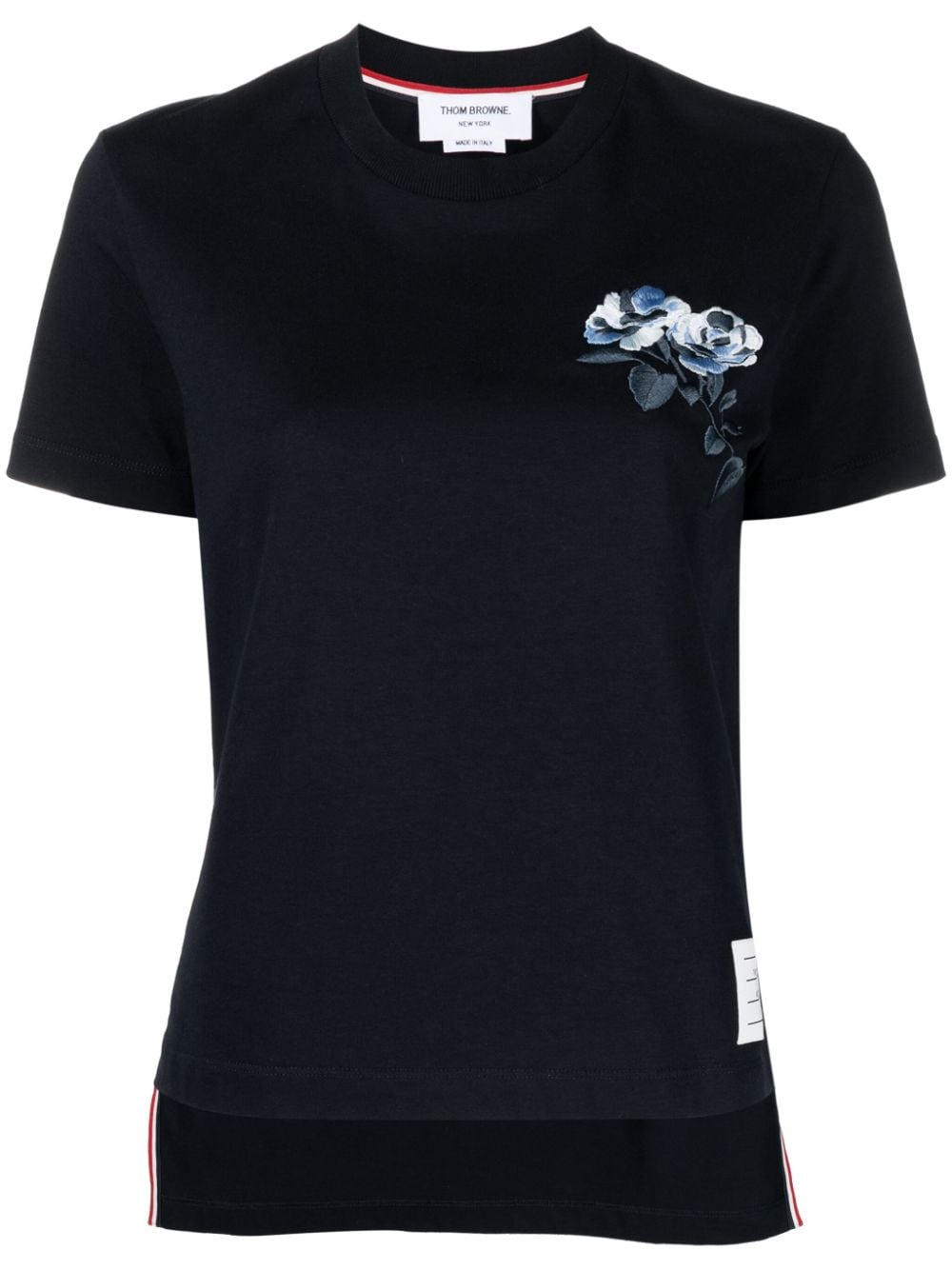 Shop Thom Browne Rose-embroidered Cotton T-shirt In Blue