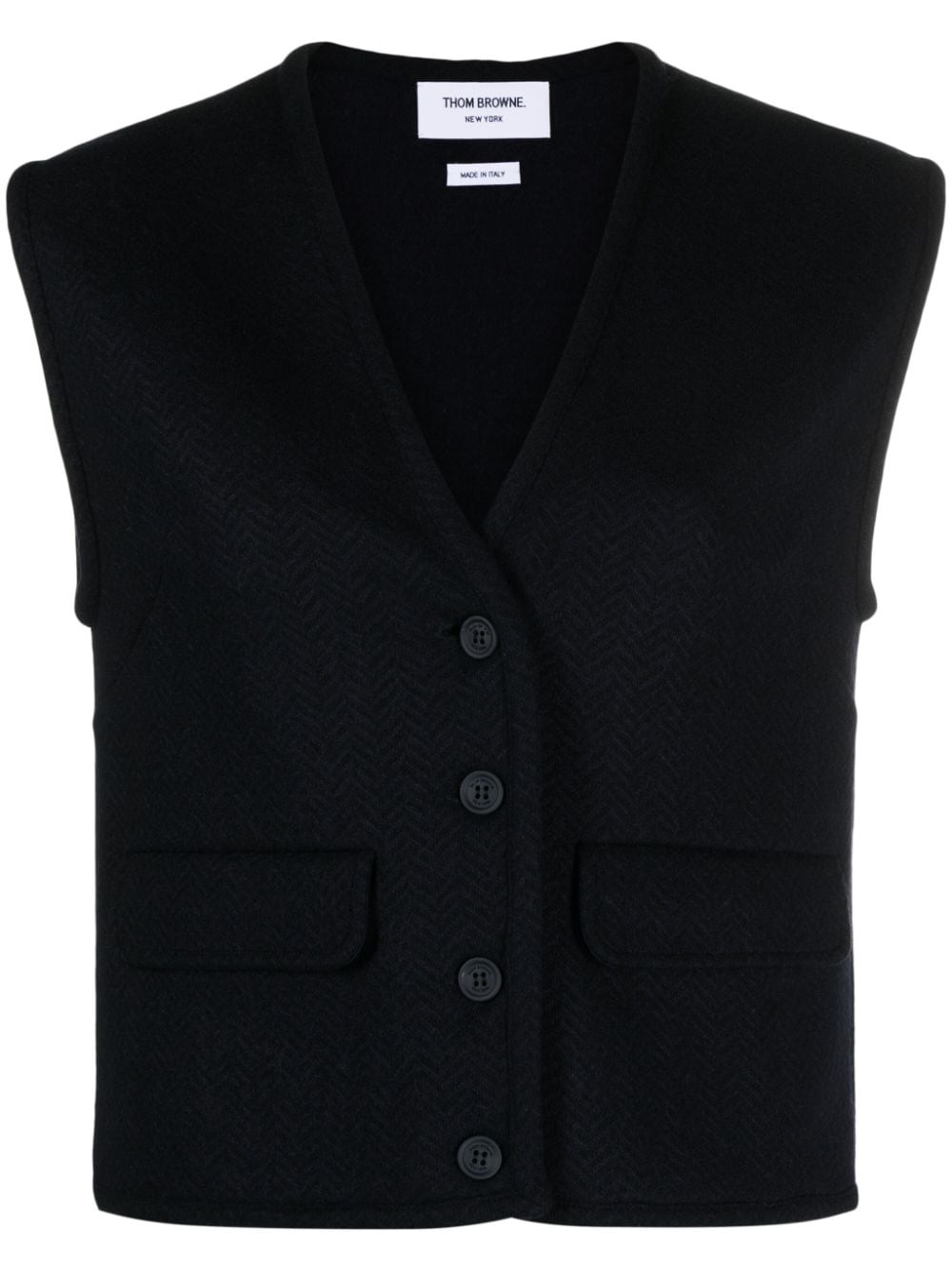 Thom Browne Herringbone-pattern Knitted Vest In Black