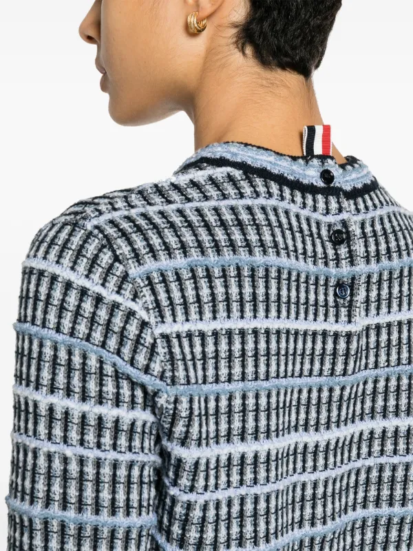 Thom Browne crew-neck Tweed Top | Blue | FARFETCH ID