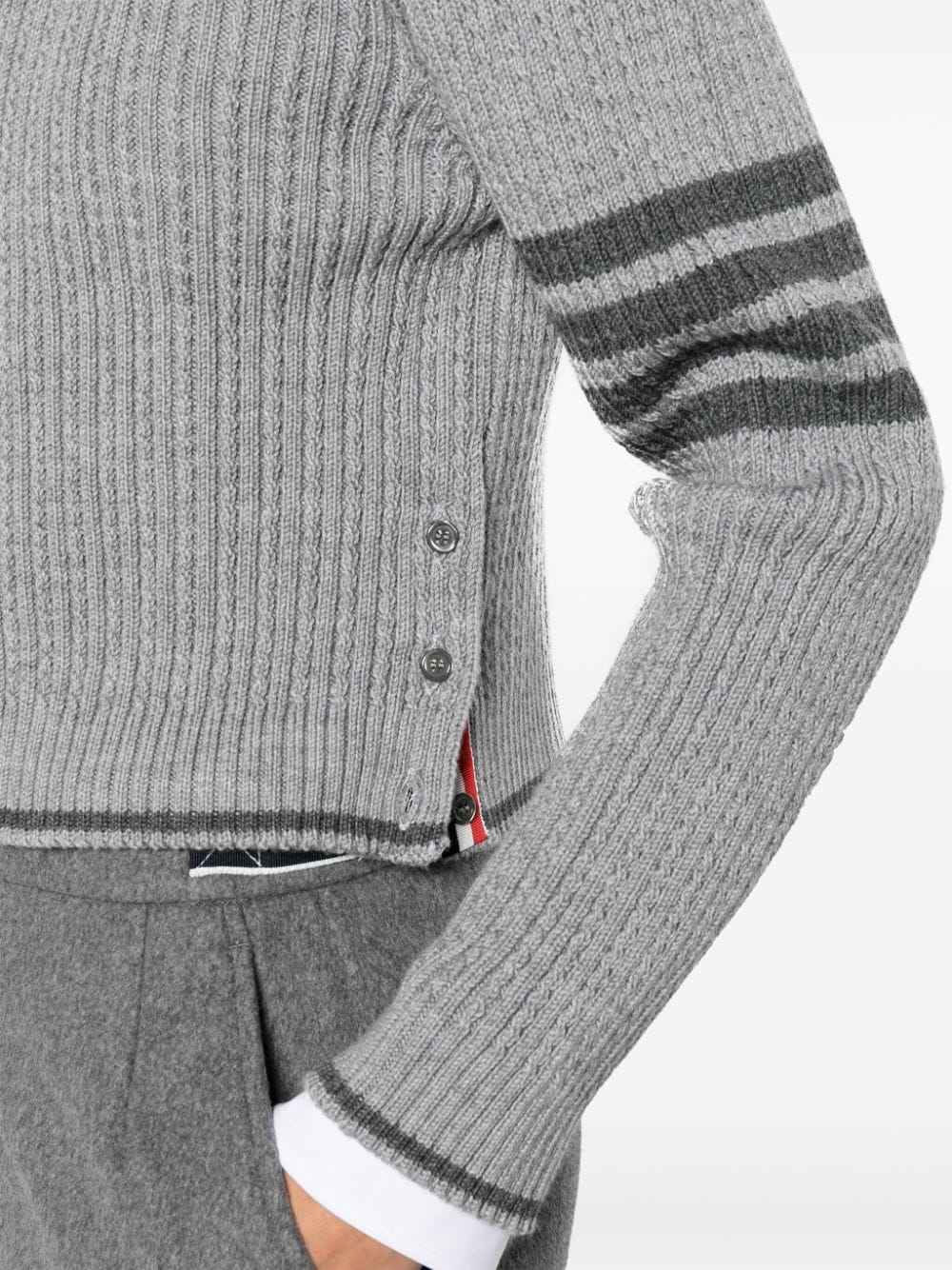 Shop Thom Browne 4-bar Stripes Cable-knit Jumper In Grey