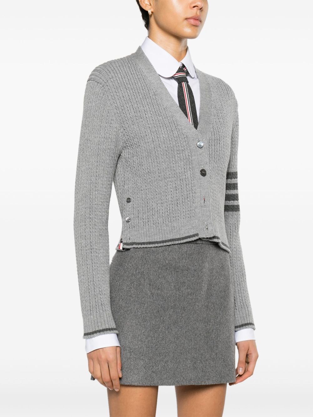Shop Thom Browne Cropped Cable-knit Cardigan In Grey