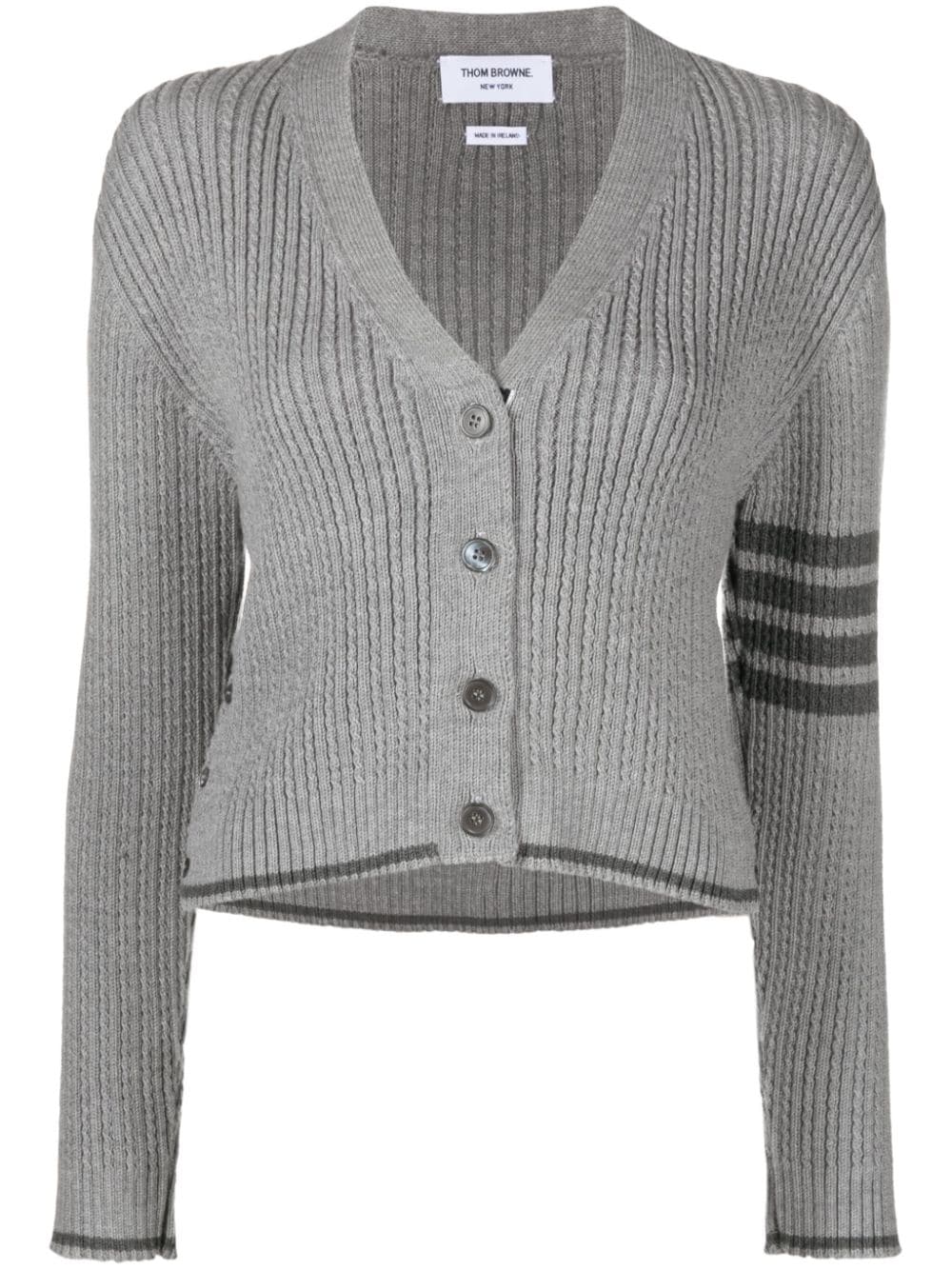 Thom Browne Cropped Cable-knit Cardigan In Gray