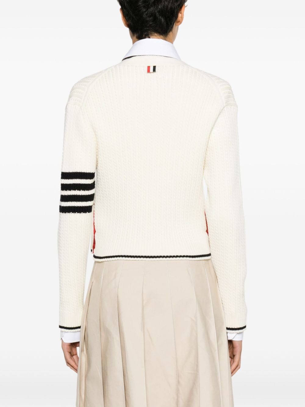 Shop Thom Browne Stripe-detailing Cable-knit Cardigan In White