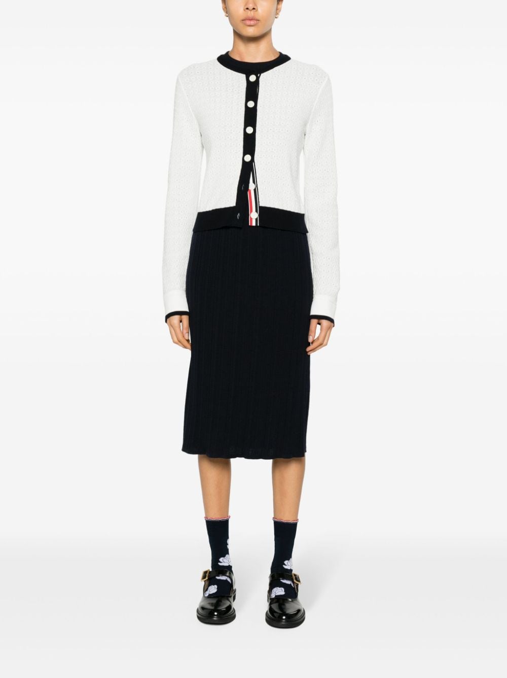 Image 2 of Thom Browne pointelle-knit cotton cardigan