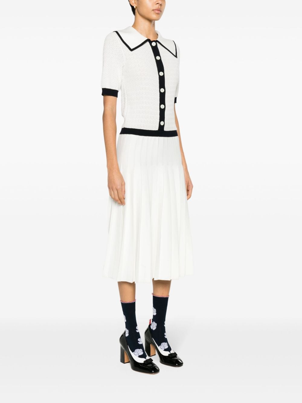 Shop Thom Browne Pointelle-knit Pleated Midi Dress In Weiss