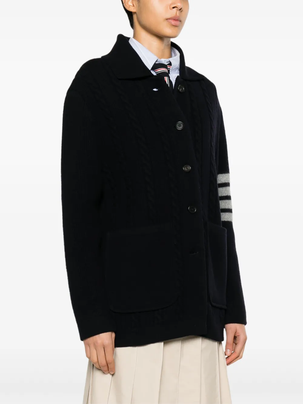 Thom Browne Kabelgebreid vest met gespreide kraag Blauw